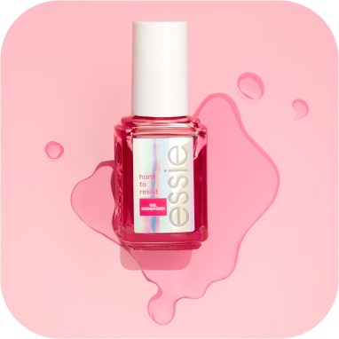 Essie Hard To Resist Nail Strengthener with pink tint against a pink background